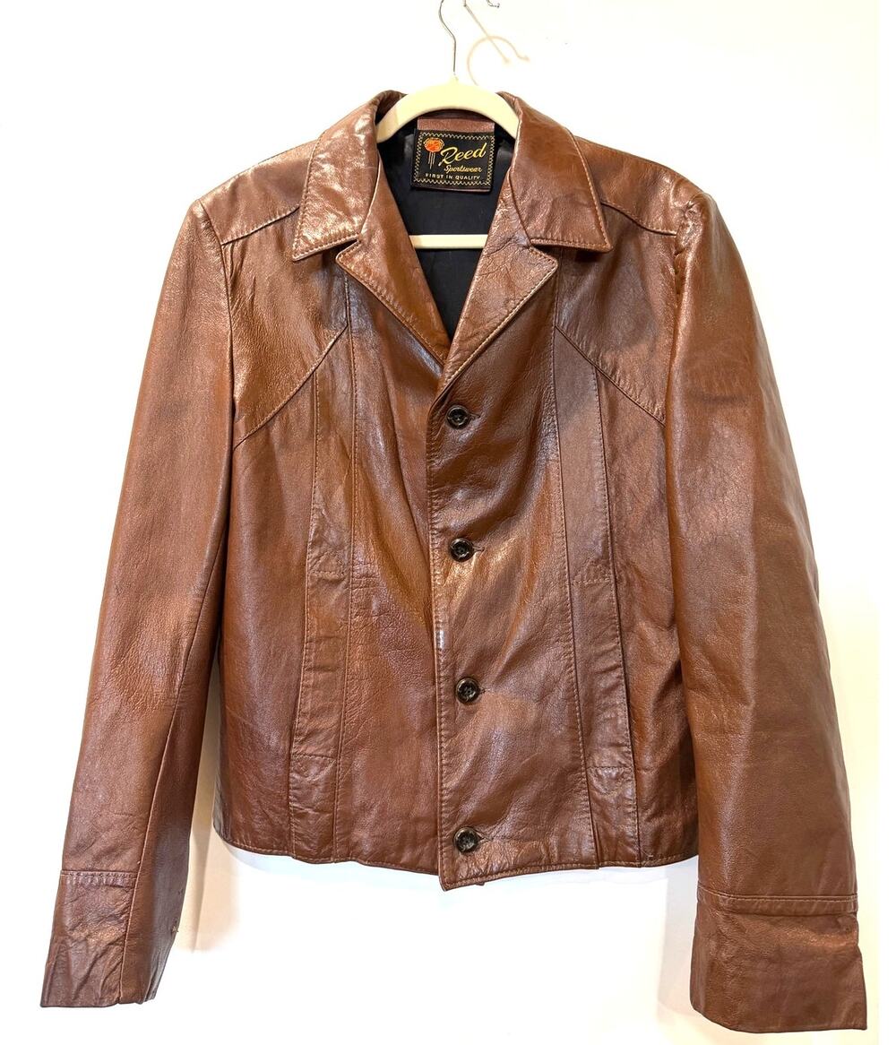 Vtg 1960s Reed Sportswear Cropped Chocolate Brown Leather Jacket Womens 12